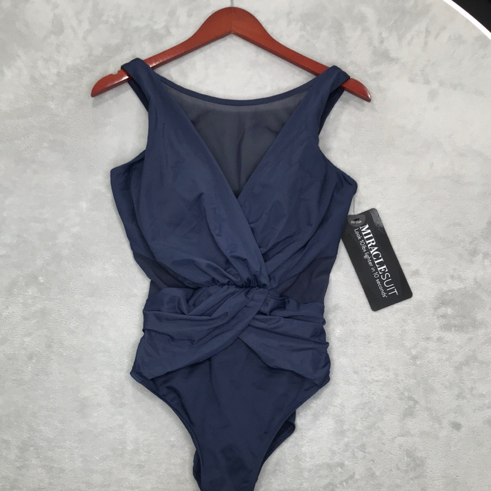 Miraclesuit Illusionist Palma Deep V One Piece Navy Blue 14DD New - Picture 2 of 11